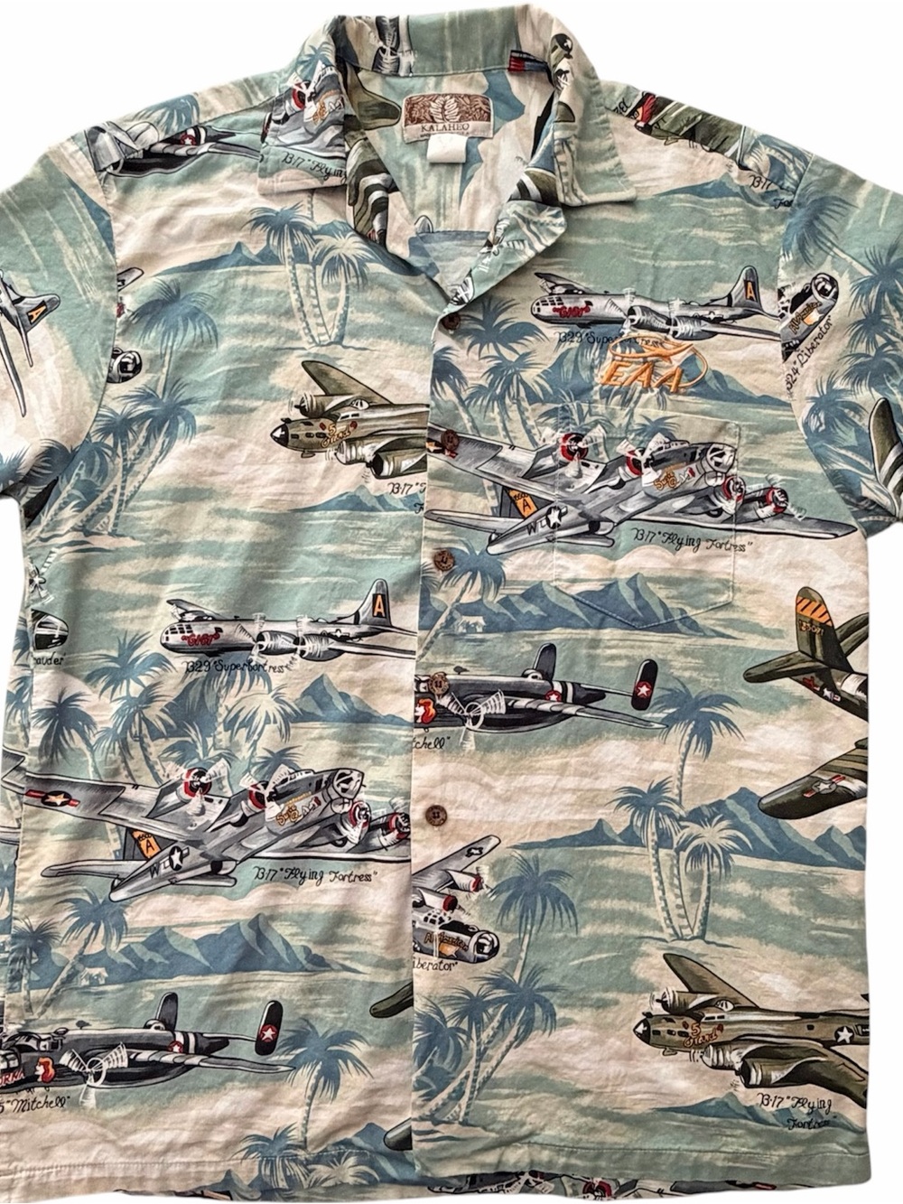 Kalaheo Hawaiian Shirt M WWII Airplane Print Made In Hawaii Aloha